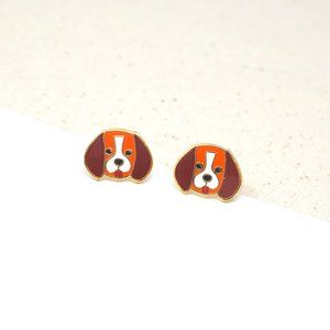 Handcrafted Beagle Enamel Stud Earrings